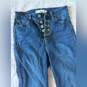 KanCan Skinny ripped hem Blue Women's Button-Fly Jeans